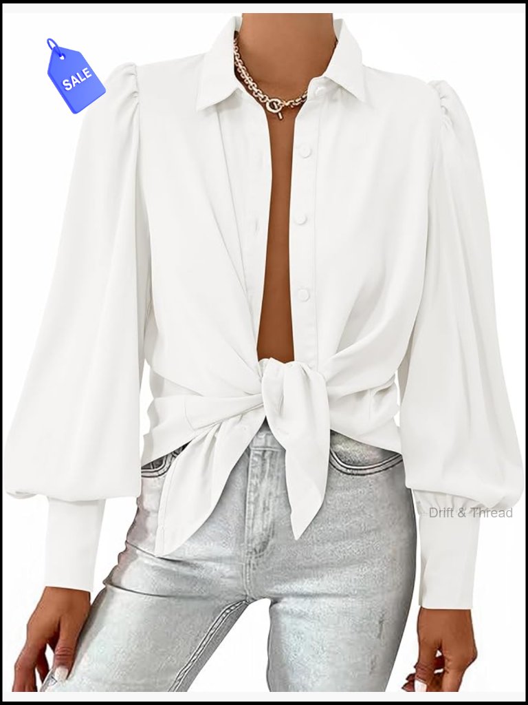 Long Sleeve Button Down Blouse V-Neck Boho Tunic Shirt Women Casual Blouse